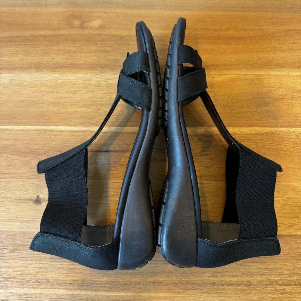 The FLEXX Womens 8 EU 39 Black Leather Low Wedge Heel‎ Slingback Sandals Italy
